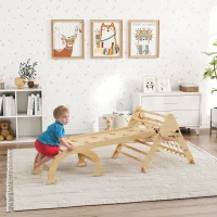 AIYAPLAY Triangle d'escalade enfants 8 en 1 avec rampe double face, arc d'escalade en bois avec toboggan & échelle, naturel(m-2)