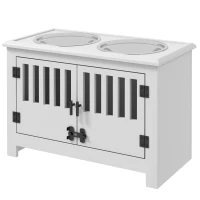 PawHut Comedouro Elevado para Cães com 2 Tigelas em Aço Inoxidável 2x2 L, Arrumação 37 L e 2 Portas com Trincos, Branco(m-11)