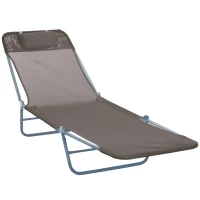 HOMCOM Chaise Longue Pliante Bain de Soleil inclinable transat textilène lit Jardin Plage 182L x 56l x 24,5H cm Chocolat(m-12)