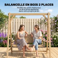 Outsunny Balancelle de Jardin 2 Places dim. 1,8L x 1,2l x 1,85H m accoudoirs Supports Verres Bois de mélèze pré-huilé(m-4)