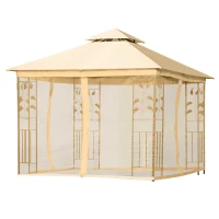 Outsunny Tonnlle de jardin barnum pavillion de jardin 3 x 3 double toit avec moustiquaires amovibles imperméable beige(m-11)