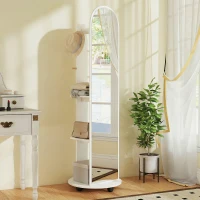 HOMCOM 2-in-1 Full Length Mirror with Storage Shelves, Floor Mirror with 4 Wheels, Coat Rack, Hooks, White(m-2)