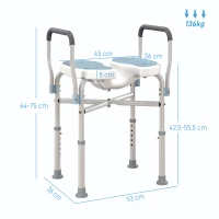 HOMCOM Chaise de douche avec accoudoirs siège de douche en forme U hauteur réglable anti-dérapant 53 x 36 x 64-75 cm bleu clair(m-3)