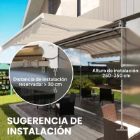Outsunny Toldo Manual Retráctil 295x250cm Ángulo Ajustable con Manivela para Exterior Balcón Jardín Terraza Crema(m-7)