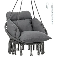 Outsunny Chaise suspendue avec grand coussin rembourré hamac fauteuil suspendu à franges kit de suspension 80 x 60 x 40 cm gris foncé(m-11)