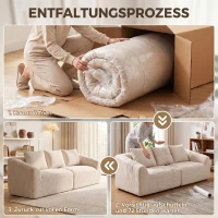 HOMCOM 3-Sitzer Sofa, Chenille Cloud Couch ohne Rahmen, dicke Federkernpolsterung, extra breite Sitzfläche, 3 Kissen, Beige(m-7)