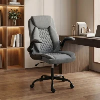 HOMCOM Linen-Look Computer Desk Chair, Executive Office Chair with Flip-Up Armrests and Thick Cushion, Grey(m-14)
