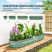 Outsunny Jardinière surélevée carré potager de jardin en acier modulable pour légumes, plantes, fleurs, dim. 240 x 62 x 30cm(m-4)