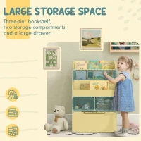 HOMCOM Kids Bookshelf, Toy Organiser, with Storage Drawer, Wheels - Green(m-4)