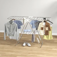 HOMCOM Séchoir à linge sur pieds pliable étendoir 2 niveaux ajustables dim. 148L x 60,5l x 98H cm(m-10)