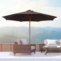 Outsunny Ombrellone da Giardino 3x2.5 m con Palo in Legno e 8 Stecche, Parasole da Esterno in Poliestere, Caffè(m-2)