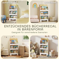 AIYAPLAY Kinderboekenrek in Beer Design met 3 Planken, Houten Opbergrek 55x15x110cm Wit(m-7)
