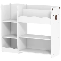 AIYAPLAY Estante Infantil para Brinquedos 5 Prateleiras Abertas 2 Compartimentos Design de Ursinho Organizador de Brinquedos Branco(m-11)