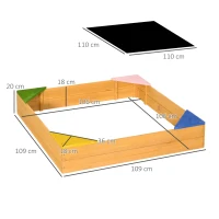 Outsunny Kids Wooden Sand Pit, Children Sandbox, with Four Seats, Non-Woven Fabric, for Gardens, Playgrounds(m-3)