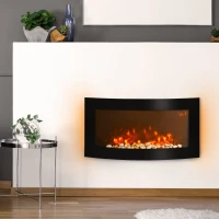 HOMCOM Led Wall Mounted Fireplace Curved Glass Electric Fire Place Fire Place 7 Colour Side Lights Slimline, 1000/2000W, 89.2cm x 48cm(m-2)