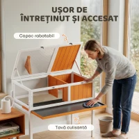 PawHut Căsuță Înălțată pentru Țestoase, cu Separator și Tavă Detașabilă, din Lemn și PS, 104x53x82 cm, Portocaliu și Alb(m-5)
