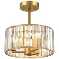 HOMCOM Semi Flush Mount Modern Crystal Chandelier Ceiling Light, Crystal Ceiling Light Fixture with E14 Base, Gold(m-13)