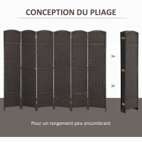 HOMCOM Paravent interieur en bois 6 panneaux 240 x 170 cm séparateur de pièce pliable pour salon, chambre à coucher, naturel(m-5)