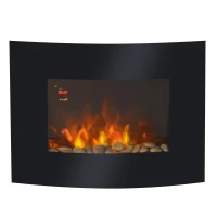HOMCOM Led Wall Mounted Fireplace Curved Glass Electric Fire Place Fire Place 7 Colour Side Lights Slimline, 900/1800W, 65cm x 52cm(m-10)