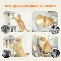 PawHut Árvore Arranhadora para Gatos 192 cm com 3 Camas, 2 Casinhas e 2 Redes, Cinzento-claro(m-8)
