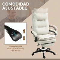 Vinsetto Silla de Escritorio con Masaje Altura Ajustable Respaldo Reclinable Reposapiés Giratoria 360° Crema(m-6)