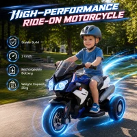 HOMCOM Kids Electric Motorcycle, 6V Ride on Motorcycle with 3 Wheels, LED Headlight, Music, Horn for Boys Girls 3-5 Y, Blue(m-5)