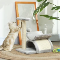 PawHut Arbre à chat, tour de jeux pour chats avec pont à griffer en sisal, tunnel demi-rond 2 balles 40 x 30 x 43 cm gris(m-15)