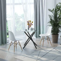 HOMCOM Mesa de Sala de Jantar Redonda com Bancada de Cristal Temperado Transparente e Pés Cruzados de Metal Mesa de Centro Moderna Ø80x75cm Preto(m-8)