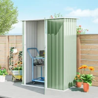 Outsunny Capanno Porta Attrezzi in Metallo con Tetto Inclinato e Porta Bloccabile, 142x86x189 cm, Verde Chiaro(m-9)