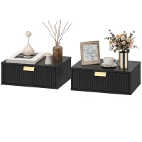 HOMCOM Modern Floating Nightstands Set of 2, Wall Mounted Bedside Tables with Wave Drawer Black(m-11)