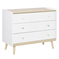 HOMCOM Cajonera Infantil con 3 Cajones Cómoda Auxiliar con Patas de Madera Almacenaje de Juguetes Ropa Libros para Habitación de Niños 90x40x75,2 cm Blanco(m-11)