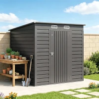 Outsunny 4 x 6ft Galvanised Metal Garden Shed, with Locking Door - Grey(m-9)