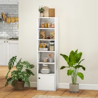 HOMCOM Bibliothèque meuble de rangement 6 niveaux avec 3 étagères réglables et placard, style moderne 40 x 30 x 156 cm blanc(m-8)