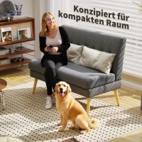 HOMCOM 2-zitsbank, getufte rugleuning, houten poten, dikke vulling, linnenlook, voor kleine ruimtes, grijs(m-4)