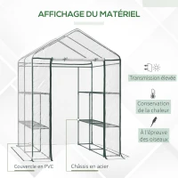Outsunny Serre de jardin avec étagères 3 niveaux, serre de balcon, châssis en acier, porte zippée enroulable, pour légumes plantes fleurs, intérieur et extérieur, 143x143x195cm, transparent(m-4)