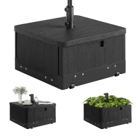Outsunny Pied de parasol base de lestage parasol table d'appoint jardinière avec drainage roulettes et poignées PE et métal noir(m-1)