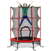 HOMCOM Trampoline Enfant Ø 1,63 × 1,9H m Filet de sécurité Porte zipée Couvre-Ressorts 6 poteaux rembourrés Inclus Rouge(m-11)
