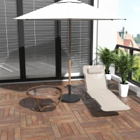 Outsunny Folding Sun Lounger, Texteline Reclining Sun Bed with 5 Position Adjustable Backrest, Headrest, Beige(m-2)