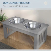 PawHut Comedouro Elevado para Cães com 2 Tigelas Removíveis em Aço Inoxidável, 58,4x30,5x25,4 cm, Cinzento(m-6)