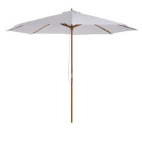 Outsunny Sonnenschirm Ø 300 cm, Sonnenschirm mit UV Schutz Balkonschirm aus Holz Strandschirm stabil Marktschirm Sonnenschutz für Strand Terrasse Garten, Weiß(m-1)