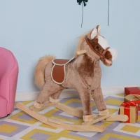 HOMCOM Caballo de Juguete para Niños de +3 Años con Asas Marco de Metal y Base de Madera Carga 40 kg 74x33x62 cm Marrón(m-10)