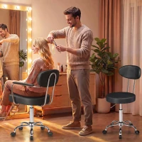 HOMCOM Sgabello con Ruote in Ecopelle PU, Regolabile, Seduta Imbottita e Schienale, Nero(m-9)
