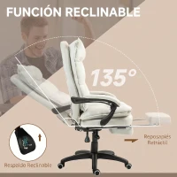 Vinsetto Silla de Escritorio con Masaje Altura Ajustable Respaldo Reclinable Reposapiés Giratoria 360° Crema(m-5)