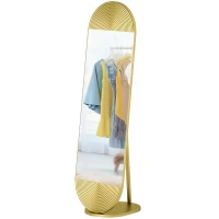 HOMCOM 50 x 161 cm Wavy Full Length Mirror, Free Standing Mirror with Metal Frame and Solid Base, Gold Tone(m-11)