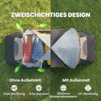 Outsunny Campingzelt für 5 Personen, Familienzelt, Tragetasche, 4,55x2,2x1,8m, Hellgrau/Schwarz(m-4)