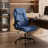 HOMCOM Linen-Look Computer Desk Chair, Executive Office Chair with Flip-Up Armrests and Thick Cushion, Blue(m-8)