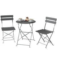 Outsunny Ensemble de Bistrot Jardin 3 Pièces Table et 2 Chaises Pliantes avec Double Protection Anti-Rouille Métal Gris(m-13)