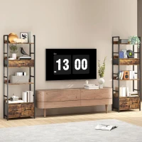 HOMCOM Bibliothèque étagère de rangement à 6 niveaux avec 4 étagères, 3 tiroirs en tissu, 60x30x176cm, brun rustique(m-8)