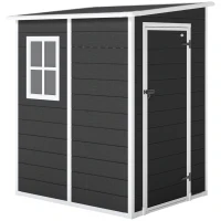 Outsunny 4 x 5FT Garden Storage Shed, Lean to Shed, Lockable Garden Shed with Window, Vent and Plastic Roof, Black(m-1)