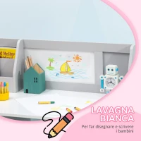 HOMCOM Set Tavolo e Sedie per Bambini 5+ Anni in Legno con Banco Scuola e Sedia Bianco e Grigio(m-5)